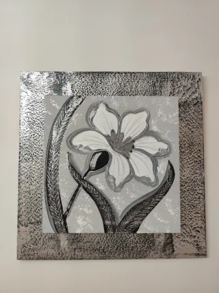 Conjunto cuadros plata lienzo flores 3 unidades