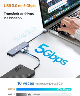 NOVOO Hub USB C, 6 en 1 Adaptador USB C con PD 100