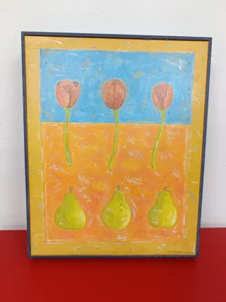 Cuadro vintage flores y peras