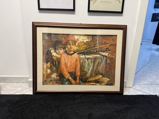 Dipinto vintage su tela con vetro