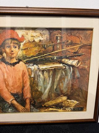 Dipinto vintage su tela con vetro