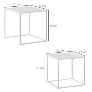 Juego de 2 Mesas Nido 40 cm Pequeña 35 cm Blanco