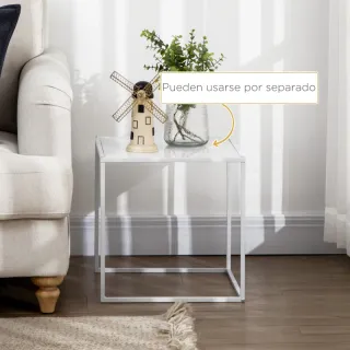 Juego de 2 Mesas Nido 40 cm Pequeña 35 cm Blanco