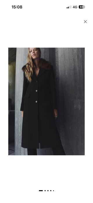 Abrigo Mango largo lana negro cuello extraíble