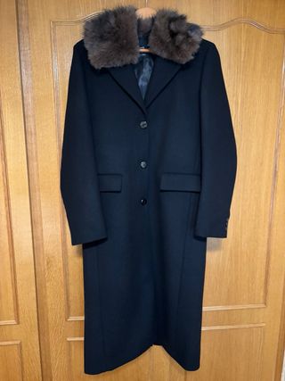 Abrigo Mango largo lana negro cuello extraíble