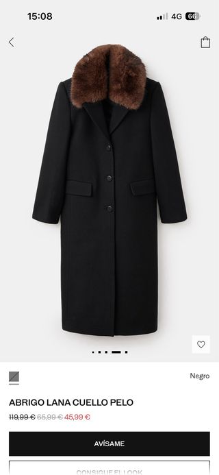 Abrigo Mango largo lana negro cuello extraíble