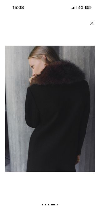 Abrigo Mango largo lana negro cuello extraíble