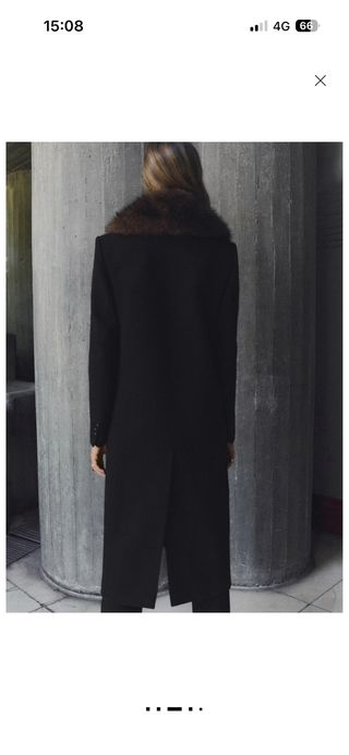 Abrigo Mango largo lana negro cuello extraíble