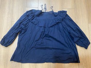 Blusa azul manga larga con volantes talla XL