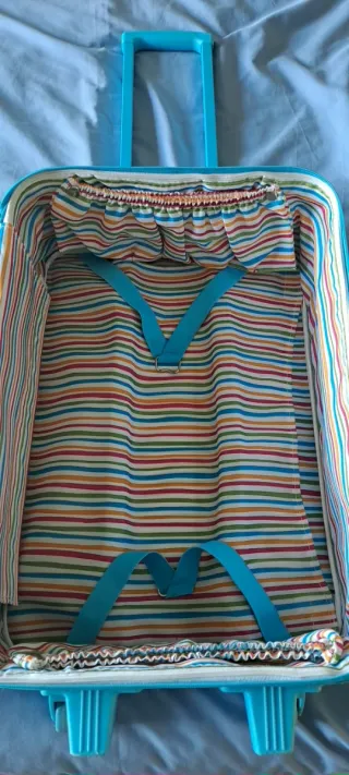 Valigia blu di Agatha Ruiz de la Prada, in tessuto.