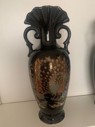 Juego 2 jarrones porcelana japonesa negros