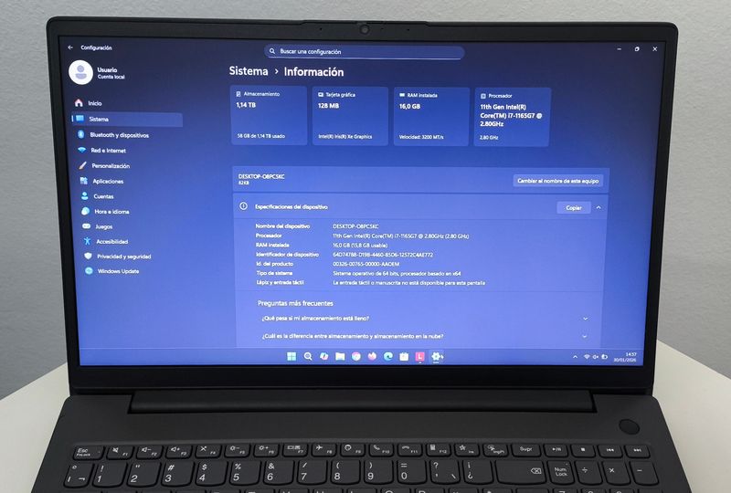 Portátil 15.6" Lenovo V15 G2 i7 11a 256GB+1TB+16GB afbeelding 4