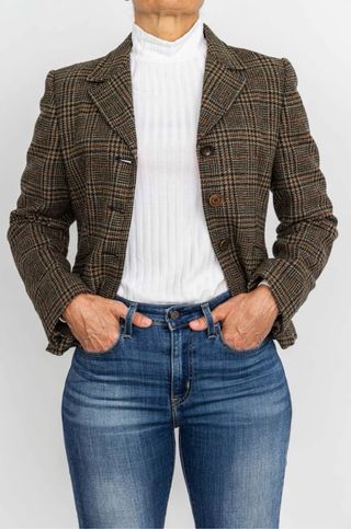 Chaqueta de cuadros marrón entallada