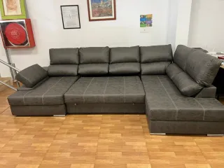 Sofá Rinconera Italiano Gris Piel Sintética