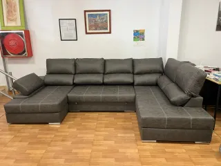 Sofá Rinconera Italiano Gris Piel Sintética
