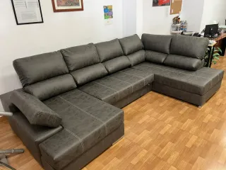 Sofá Rinconera Italiano Gris Piel Sintética