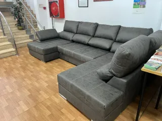 Sofá Rinconera Italiano Gris Piel Sintética