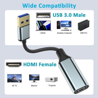 Adaptador USB a HDMI para monitor, convertidor HDM