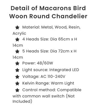 Lámpara Techo Decorativa Aves Madera