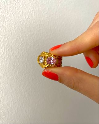 Anillo Dorado Acero Inox. con Piedras Multicolor