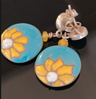 Orecchini vintage 925 smalto fiore