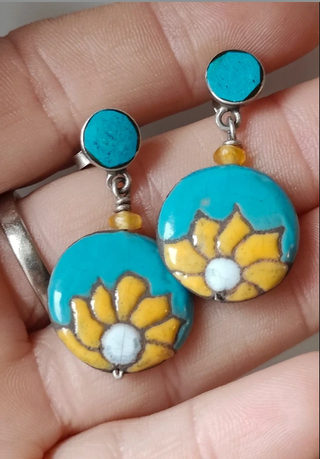 Orecchini vintage 925 smalto fiore