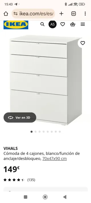 Cómoda 4 cajones Ikea Vihals Blanca