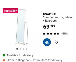 Espejo de pie Ikea KNAPPER blanco