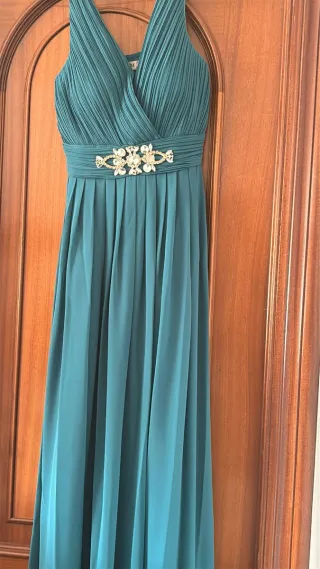 Vestido de fiesta verde azulado