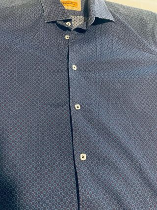 Camisa Gabardine Hombre Azul y Beige