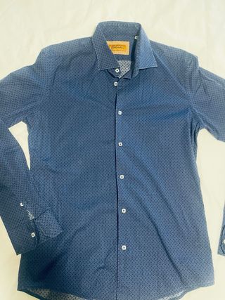 Camisa Gabardine Hombre Azul y Beige