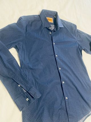 Camisa Gabardine Hombre Azul y Beige