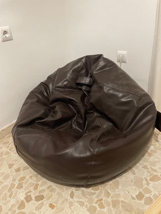 Puff pera polipiel marrón grande