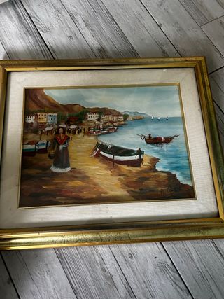 Quadro paesaggio marino con barche