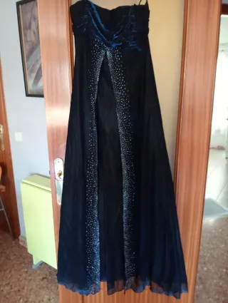 Vestido fiesta azul noche pedrería