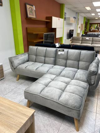 Sofá Cama Click-Clack + Puff Gris NUEVO