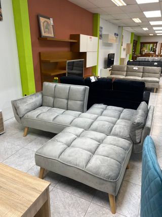 Sofá Cama Click-Clack + Puff Gris NUEVO