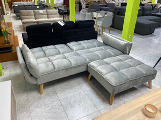 Sofá Cama Click-Clack + Puff Gris NUEVO
