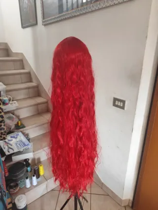 Parrucca lunga rossa 100 cm