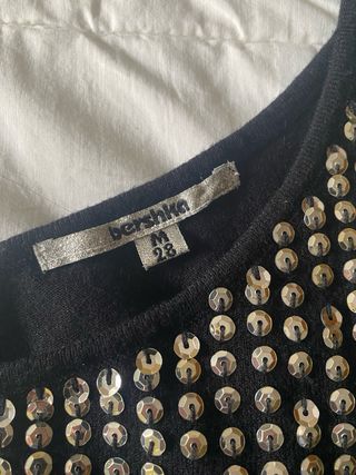 Top Bershka lentejuelas un hombro S