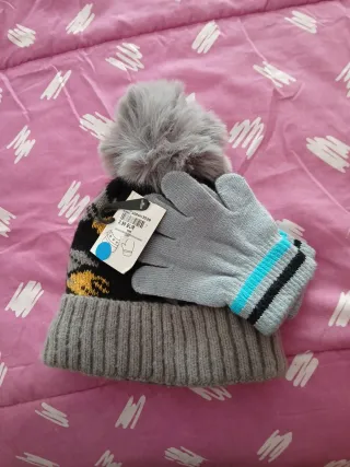 Conjunto Gorro y Guantes Gris niño