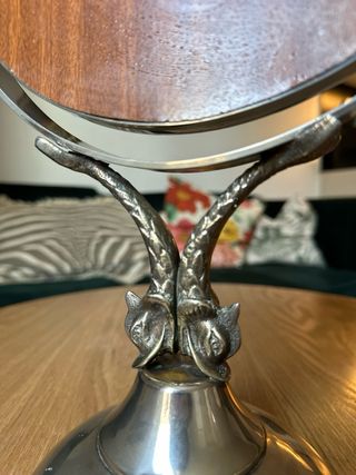 Espejo Tocador Art Nouveau Metal Plateado