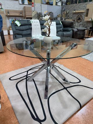 Mesa cristal redonda + 4 sillas