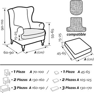 Funda de Sillón Orejero Elástica de 70 a 100cm | M