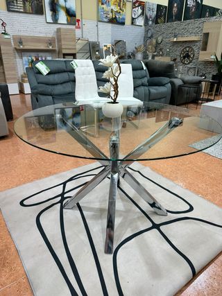 Mesa redonda cristal y 4 sillas