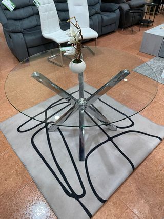 Mesa redonda cristal y 4 sillas negras
