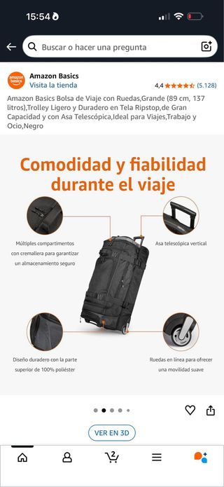 Amazon Basics Bolsa de Viaje Grande con Ruedas