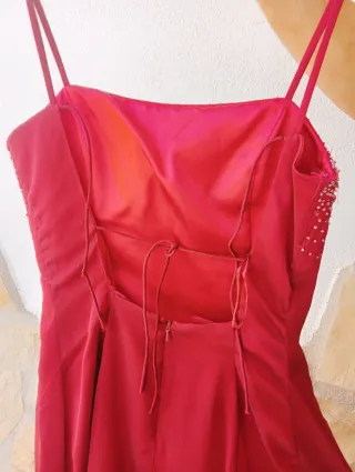 Vestido fiesta rojo, burdeos y rosa