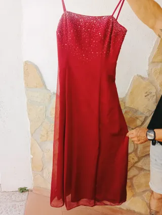 Vestido fiesta rojo, burdeos y rosa