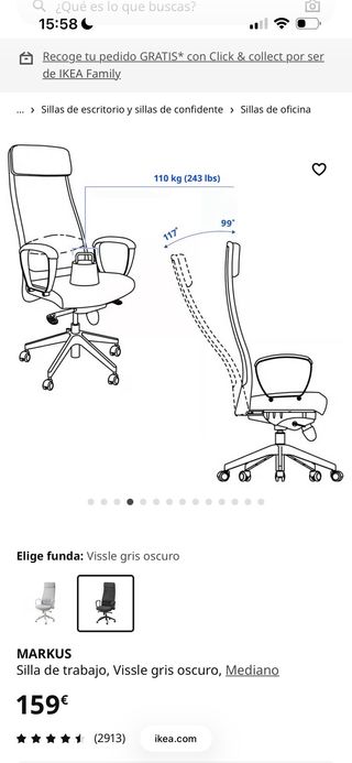 Silla Oficina Ikea MARKUS Negra